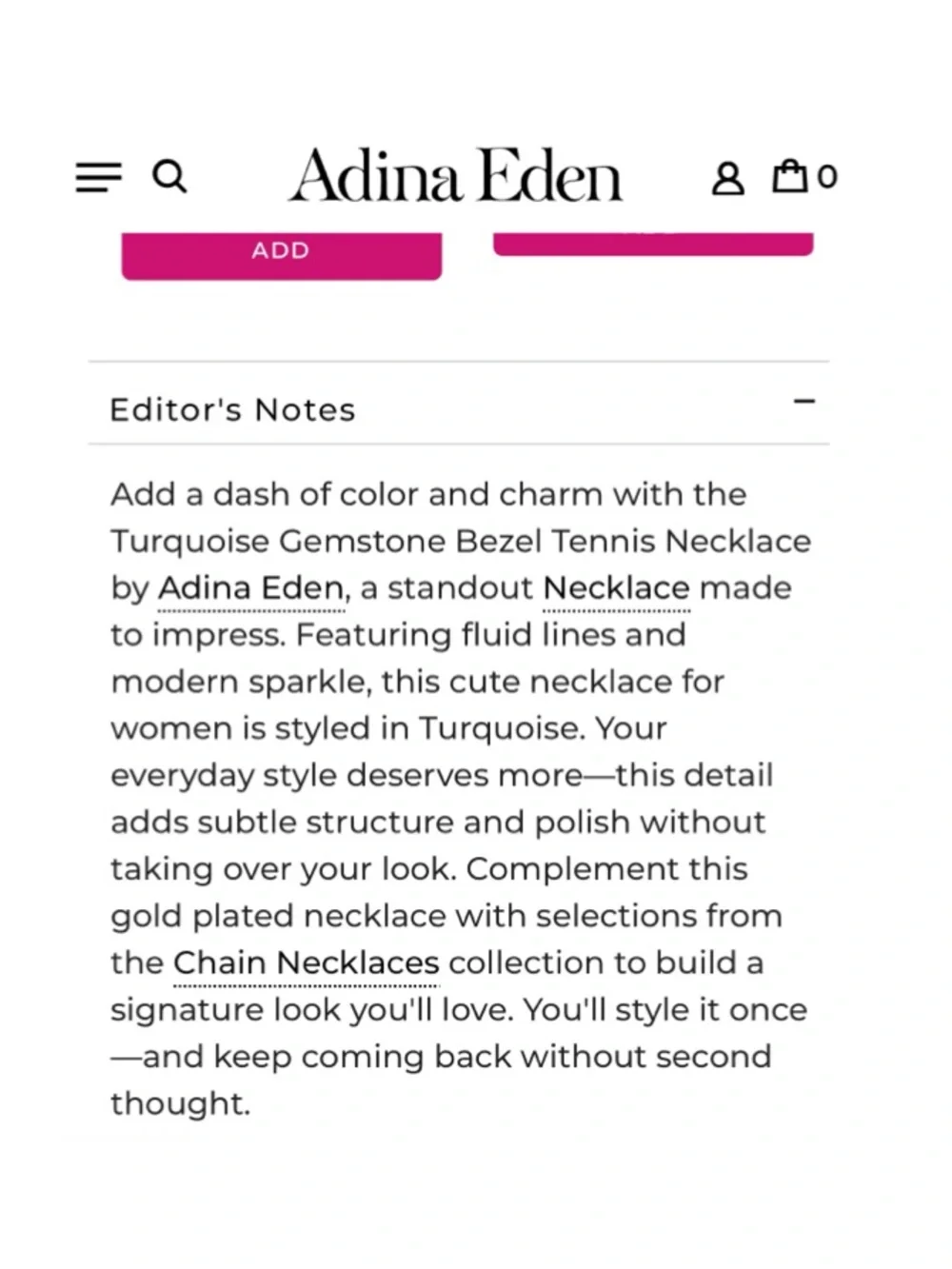 Revolve x Adina Eden Turquoise CZ Bezel Tennis Necklace